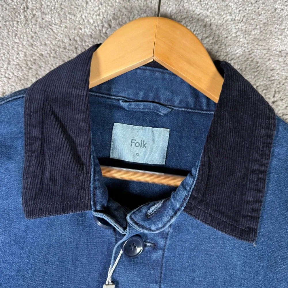 NWT Folk Nelson Men's XL Denim Chore Jacket Blue Corduroy Collar Workwear Coat